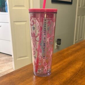 Starbucks x Roller Rabbit Pink and Clear Tumbler